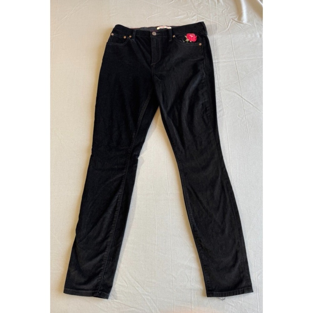 Johnny Was Jeans Womens Sz 28 Black Velvet Embroidered Red Roses‎ Skinny EUC
